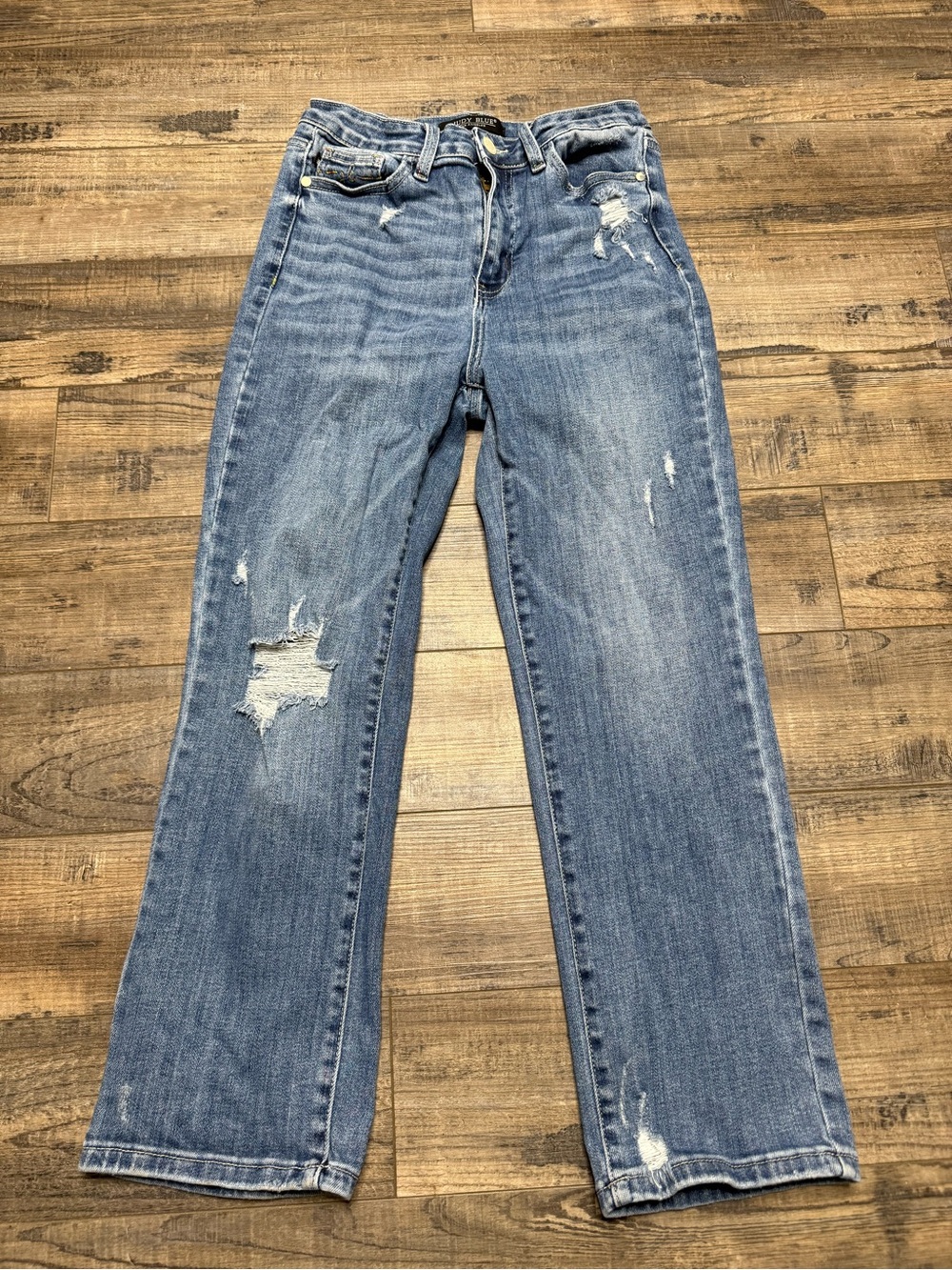 Judy Blue Straight Fit Light Blue Distressed Straight Leg Jeans 7/28
